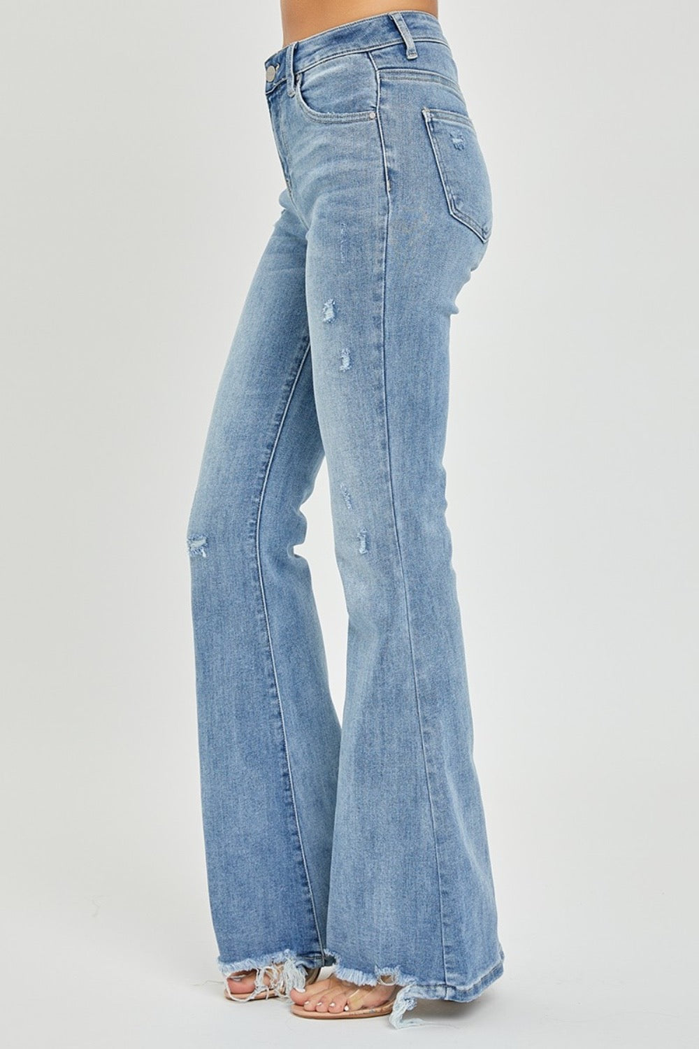 RISEN Full Size High Rise Frayed Hem Flare Jeans