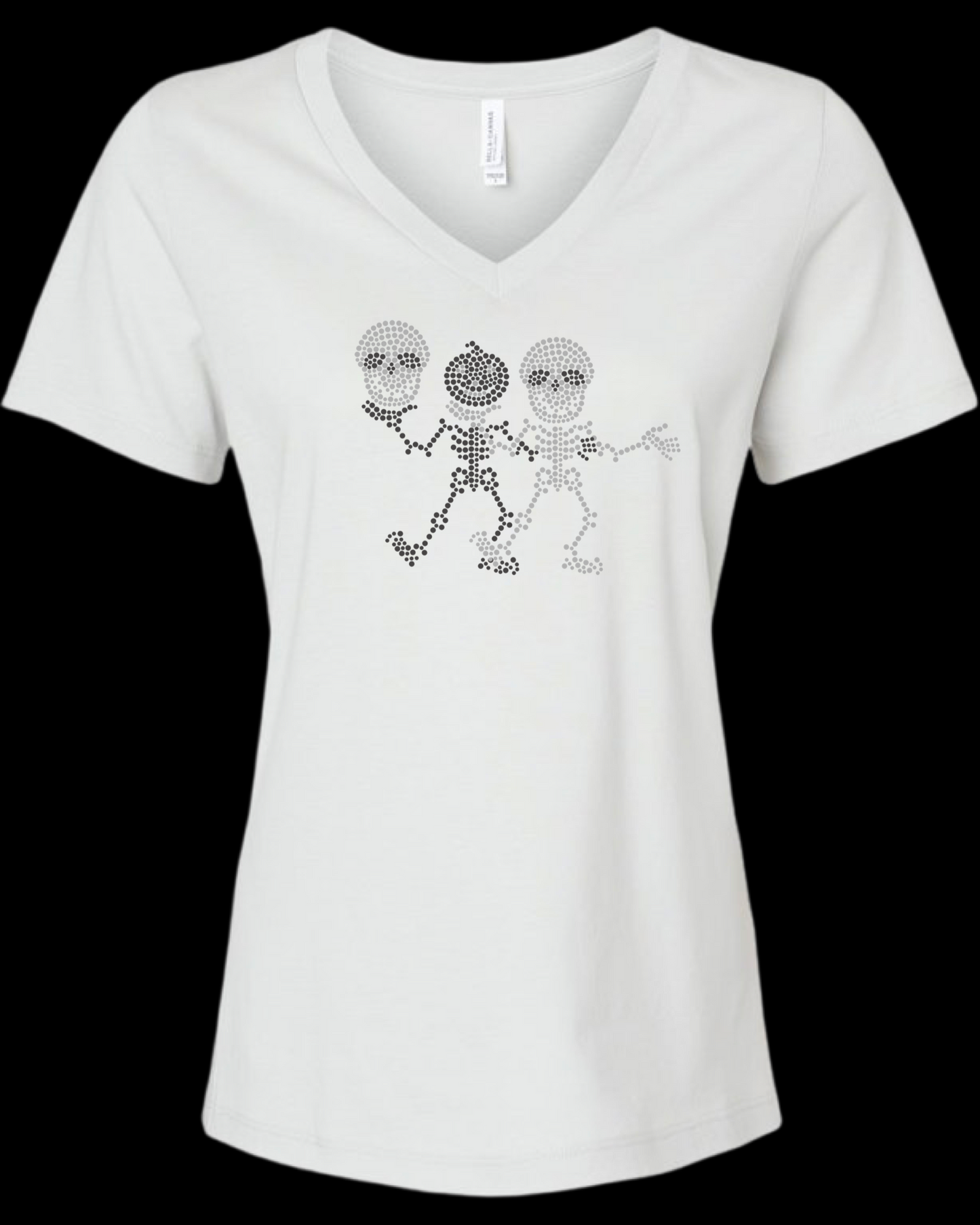 Double Skeleton Rhinestone Womens Relaxed Short Sleeve T-Shirt