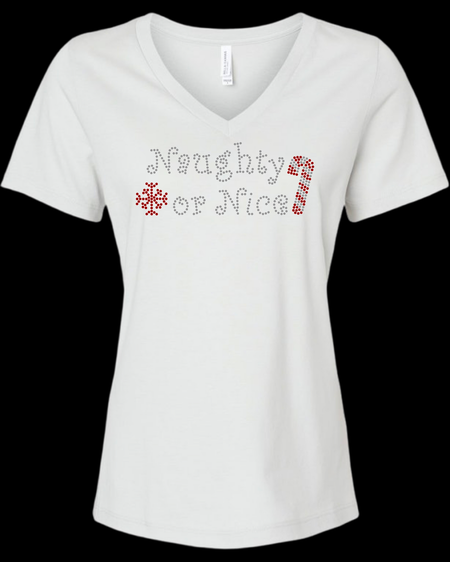 Naughty Or Nice Rhinestone Womens Relaxed Short Sleeve T-Shirt