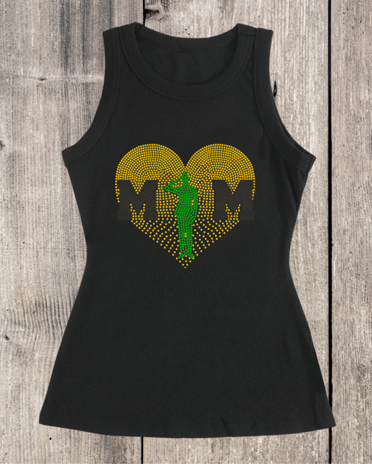 Military Mom Faded Heart Rhinestone Ribbed Tank Top