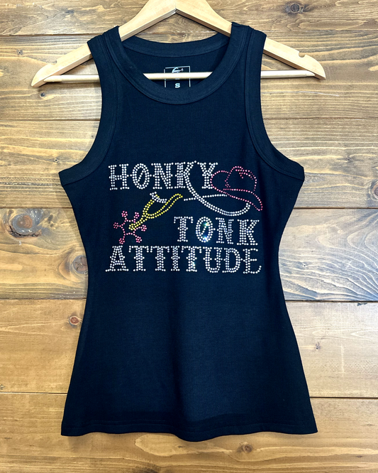 Honky Tonk Attitude Rhinestone Ribbed Tank Top