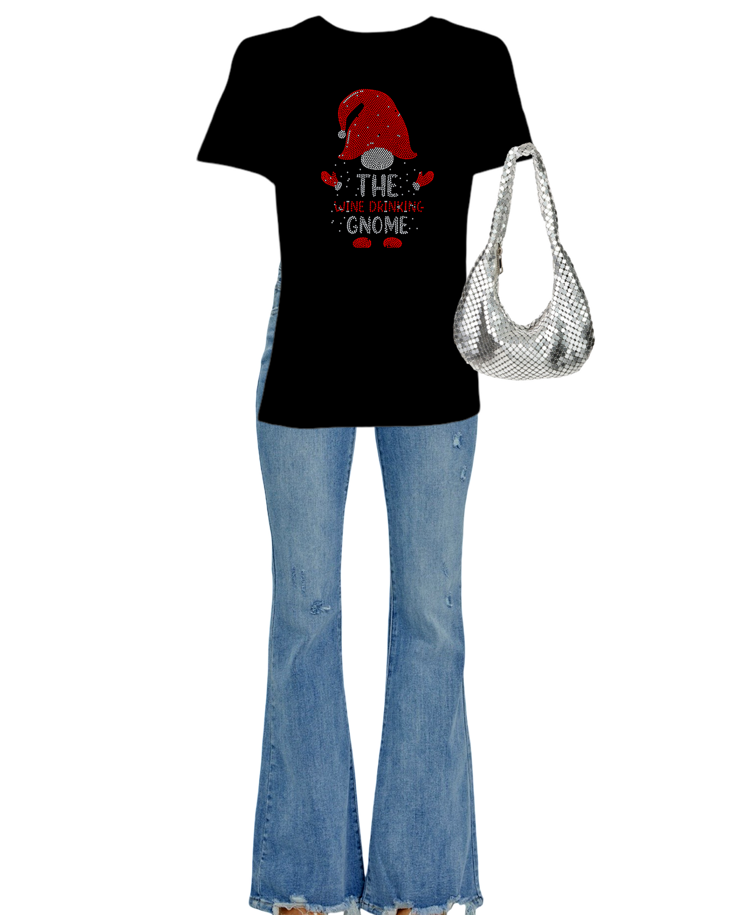 The Wine Drinking Gnome Holiday Spangled Women’s Relaxed Crew Neck T-Shirt