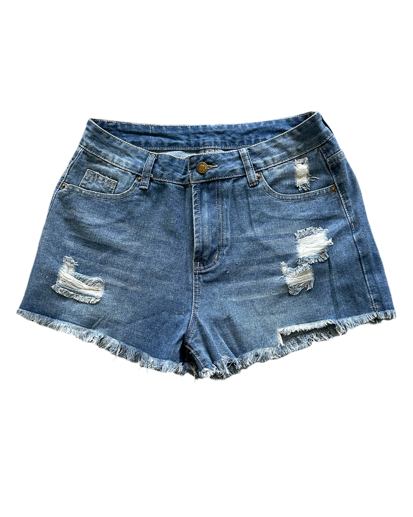 Distressed Raw Hem Denim Shorts