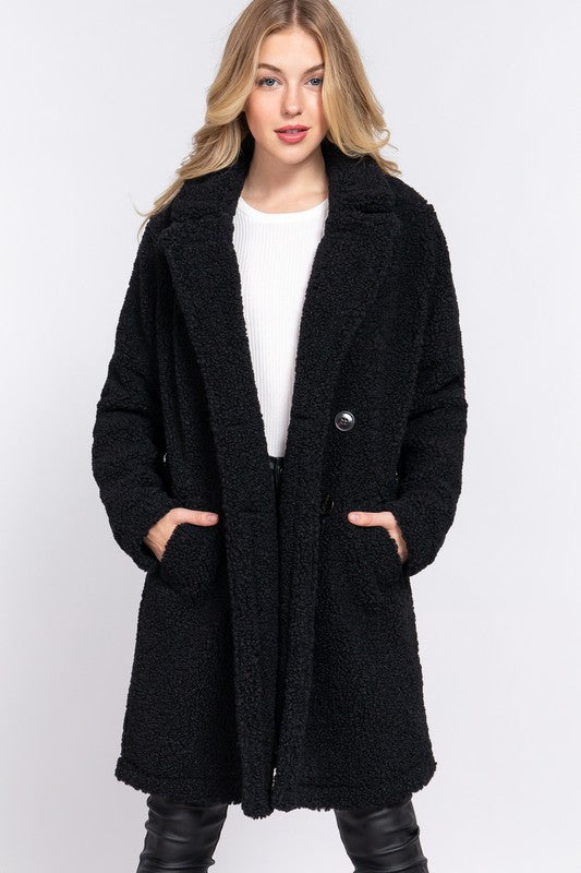 Black Long Teddy Sherpa Coat