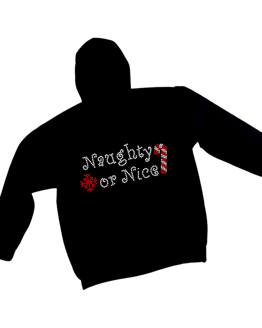 Naughty Or Nice Rhinestone Zip-Up Hoodie