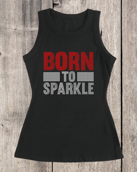 Born To Sparkle Rhinestone Ribbed Tank Top