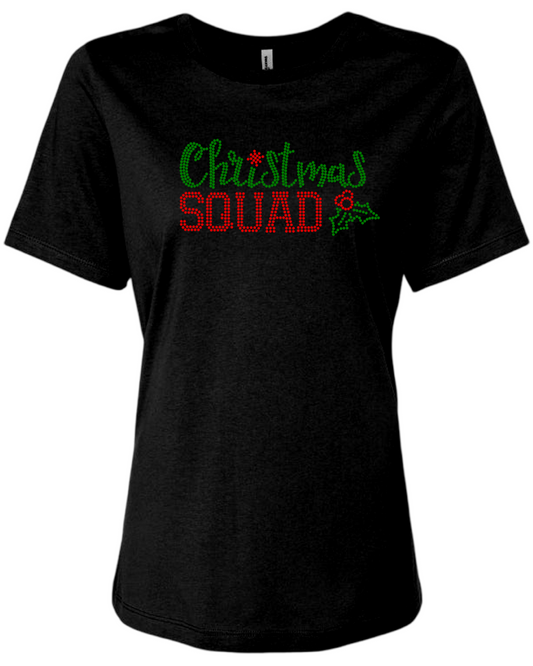 Christmas Squad Rhinestone Womens Relaxed Short Sleeve T-Shirt