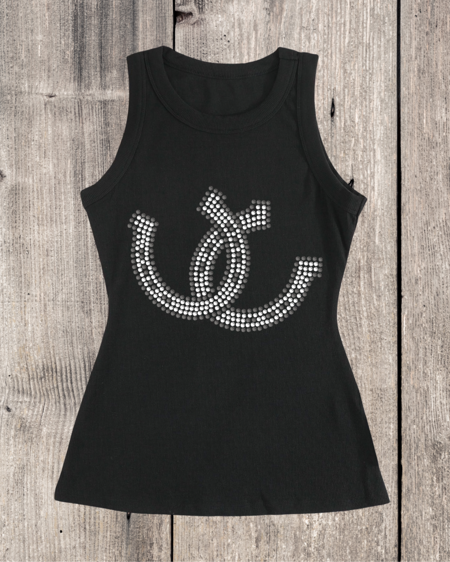 Horseshoes Rhinestone Ribbed Tank Top