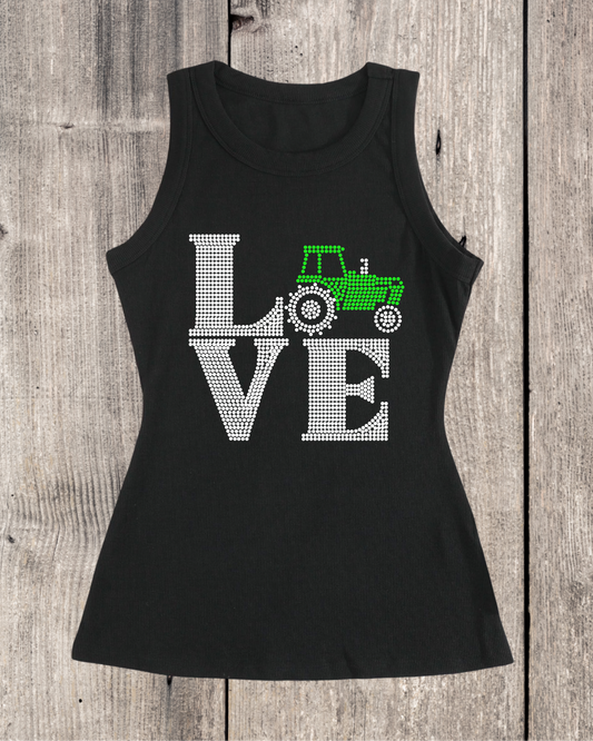 Love Tractor Rhinestone Ribbed Tank Top