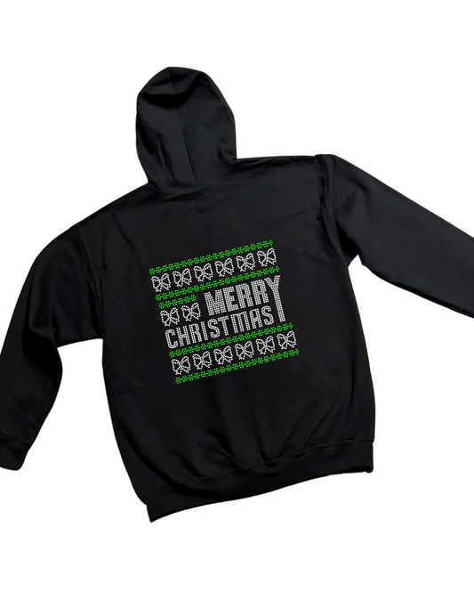 Merry Christmas Rhinestone Zip-Up Hoodie