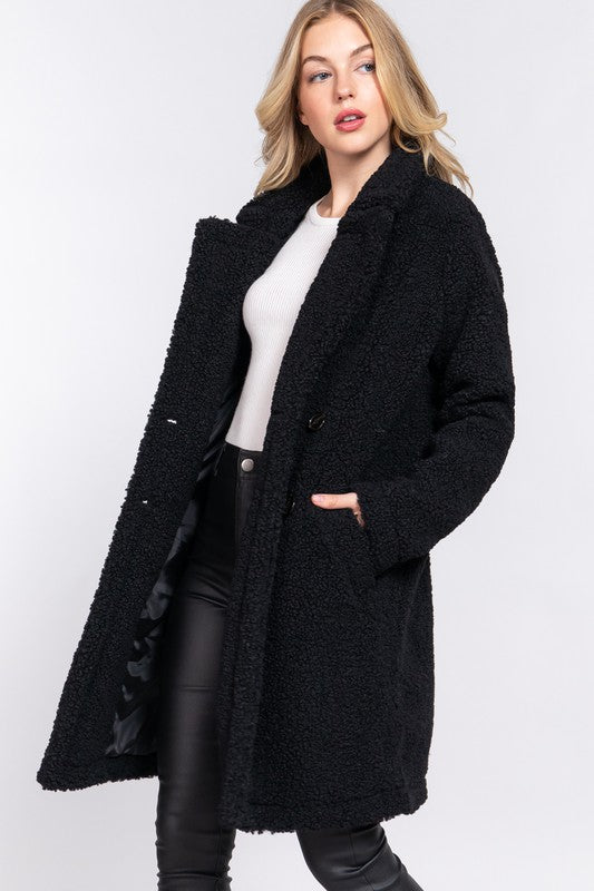 Black Long Teddy Sherpa Coat