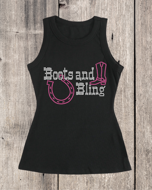 Boots And Bling  Rhinestone Ribbed Tank Top