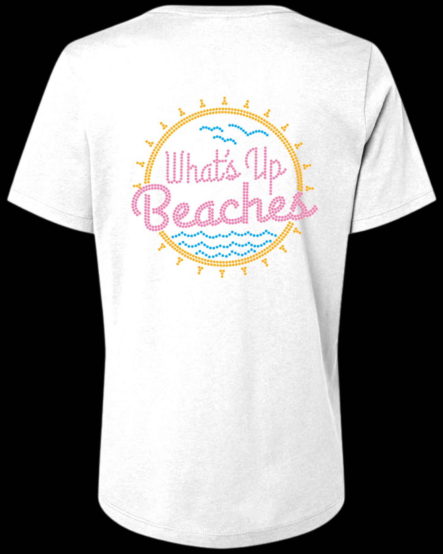 What’s Up Beaches Rhinestone Womens Relaxed Short Sleeve T-Shirt