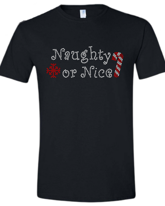 Naughty Or Nice Rhinestone Adult Unisex T-Shirt