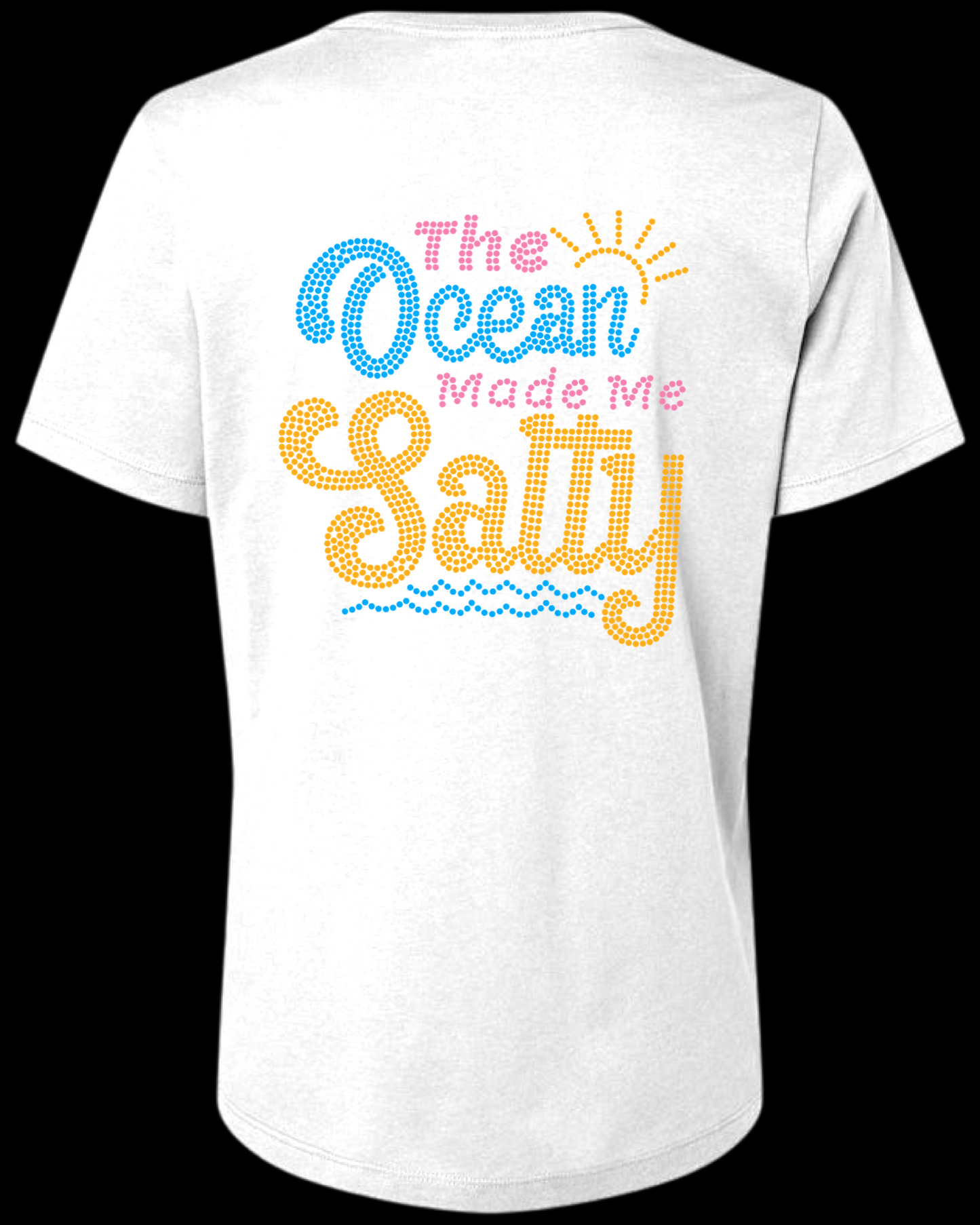 The Ocean Made Me Salty Rhinestone Womens Relaxed Short Sleeve T-Shirt