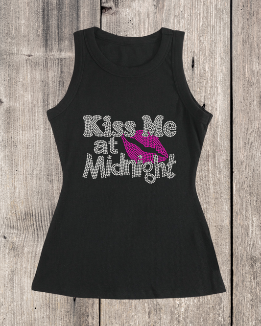 Kiss Me At Midnight Rhinestone Ribbed Tank Top