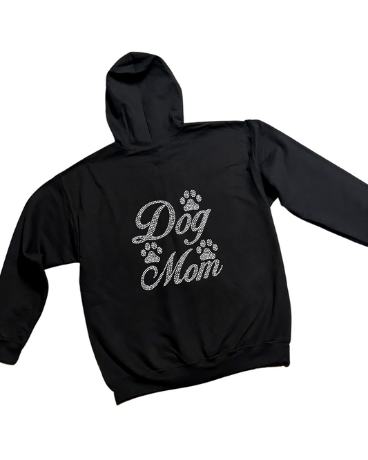 Dog Mom Rhinestone Zip-Up Hoodie