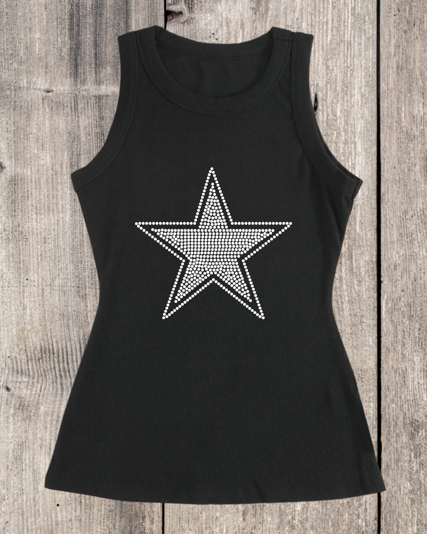 Star Rhinestone Ribbed Tank Top