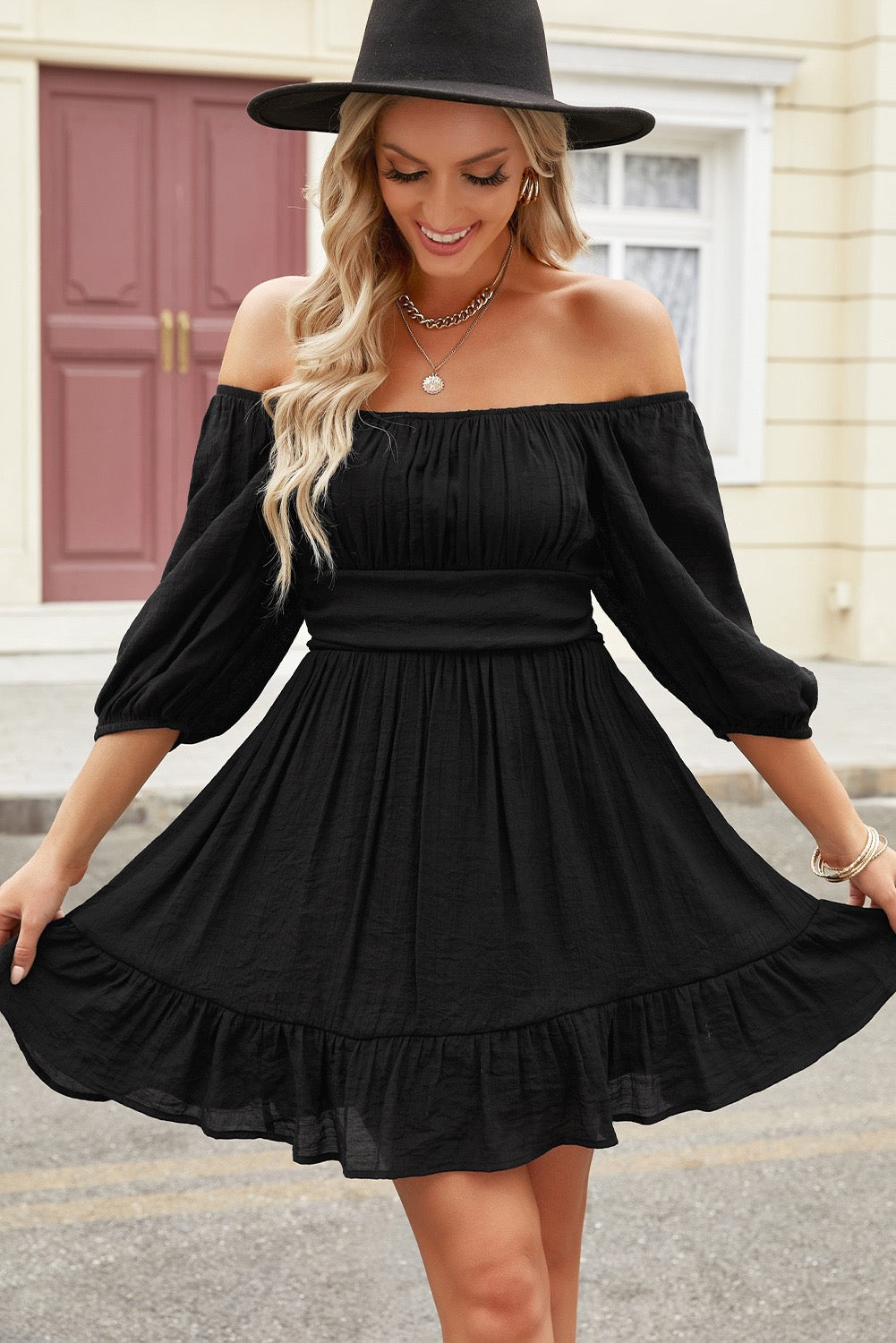 Bow Knot Square Neck Ruffle Dress