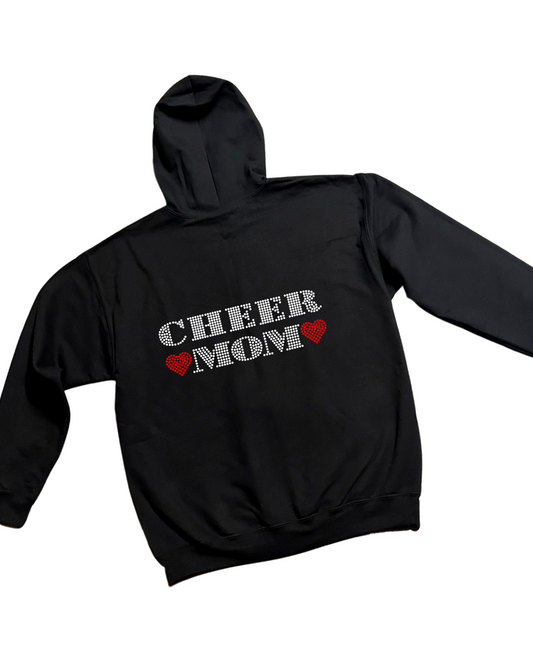 Cheer Mom Hearts Rhinestone Zip-Up Hoodie