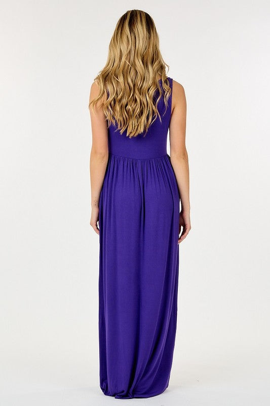 Shop Basic USA Sleeveless Empire Waist Maxi Dress With Pockets