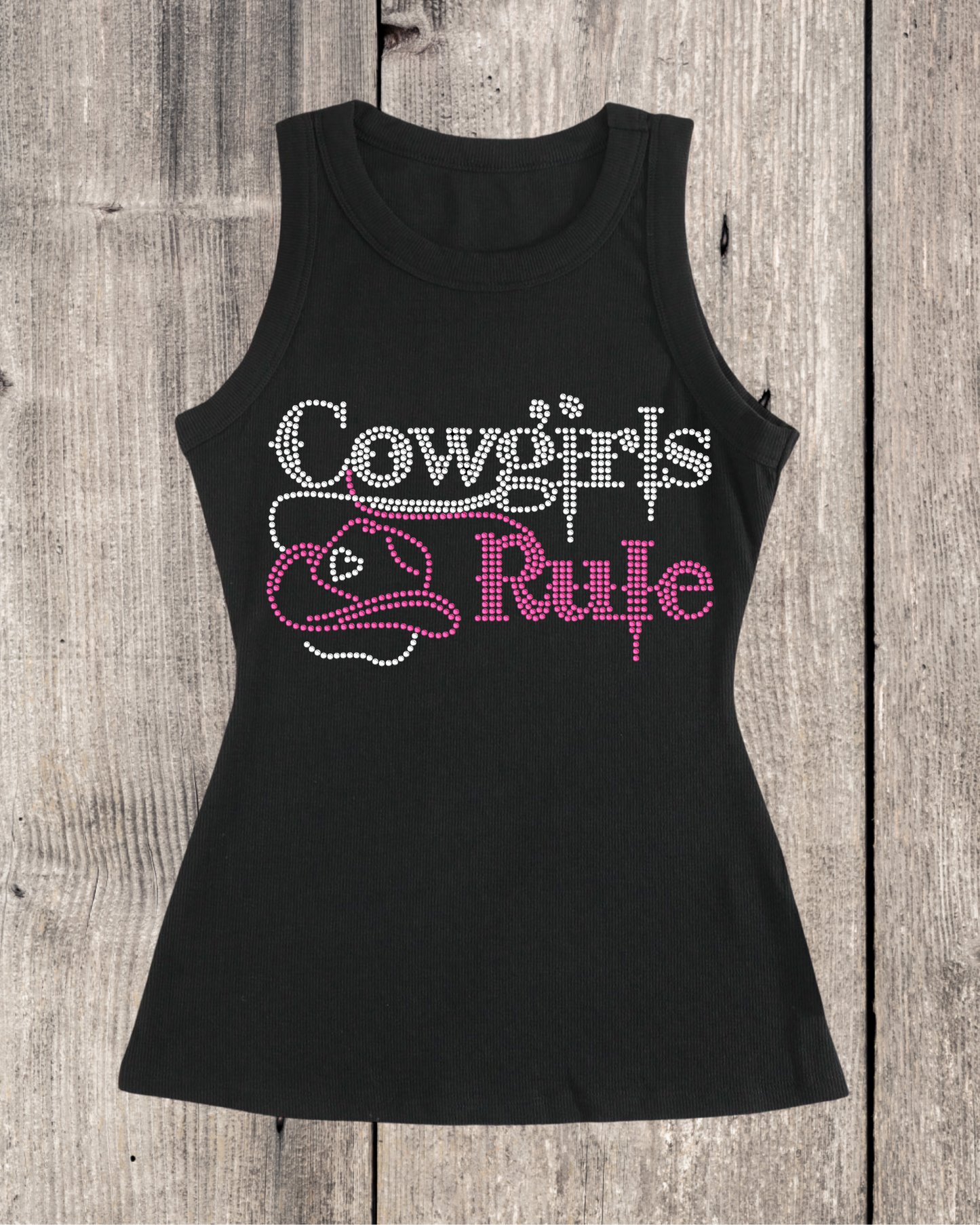 Cowgirls Rule Rhinestone Ribbed Tank Top