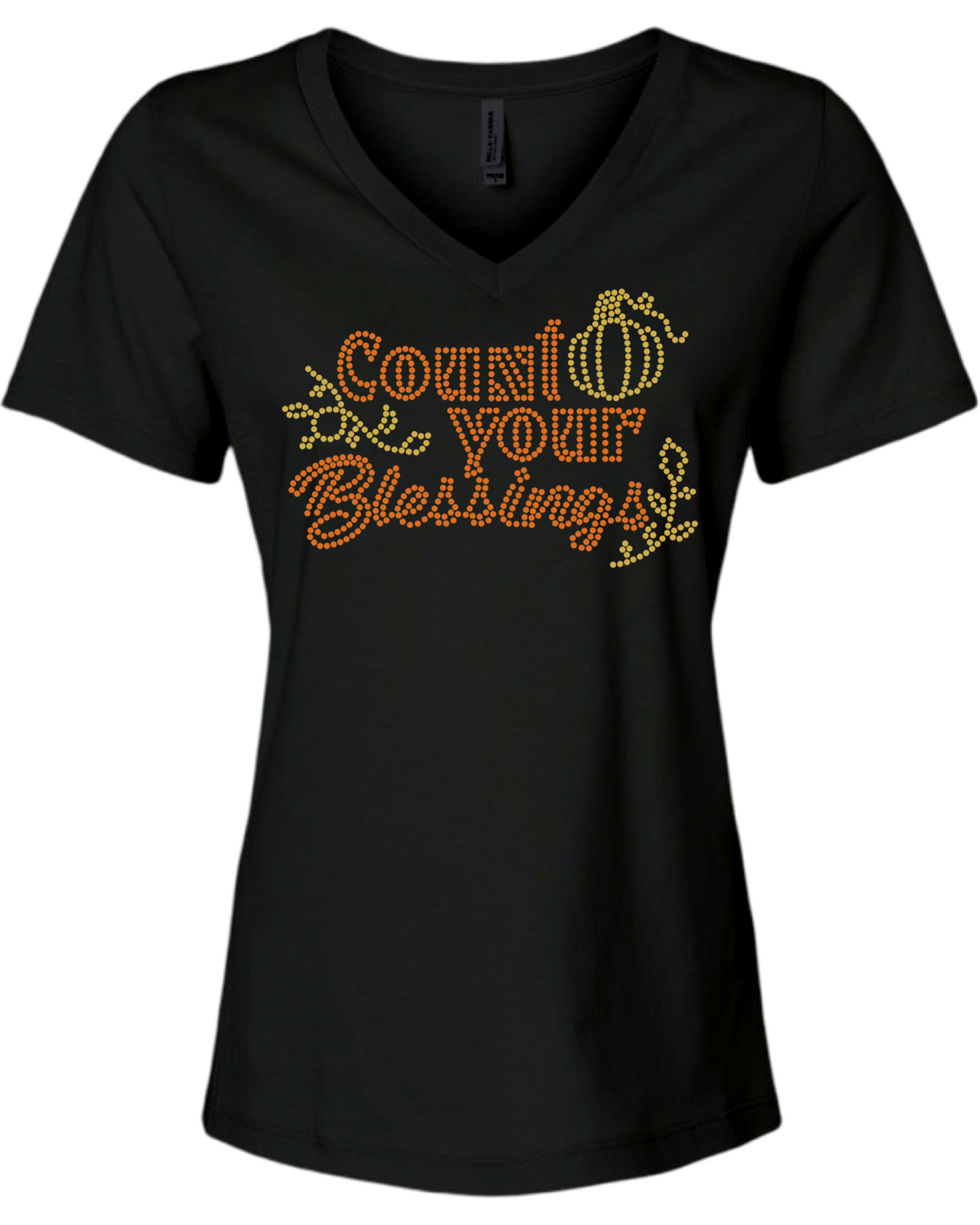 Thankful Holiday Collection Rhinestone Women’s Relaxed Black T-Shirt