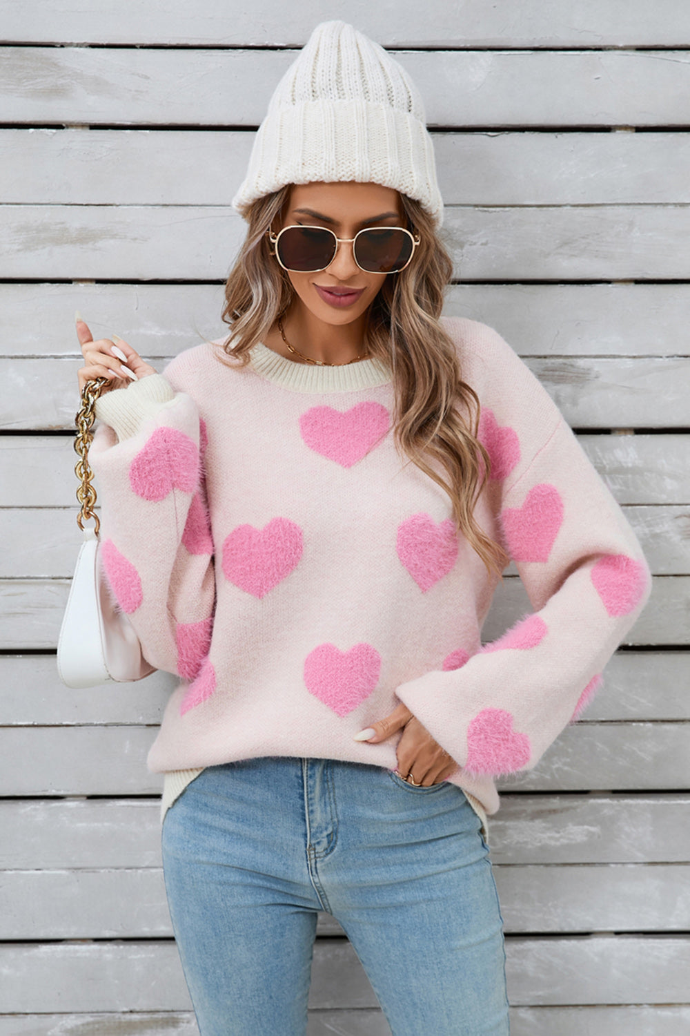 Angel Wings Heart Dropped Shoulder Long Sleeve Sweater