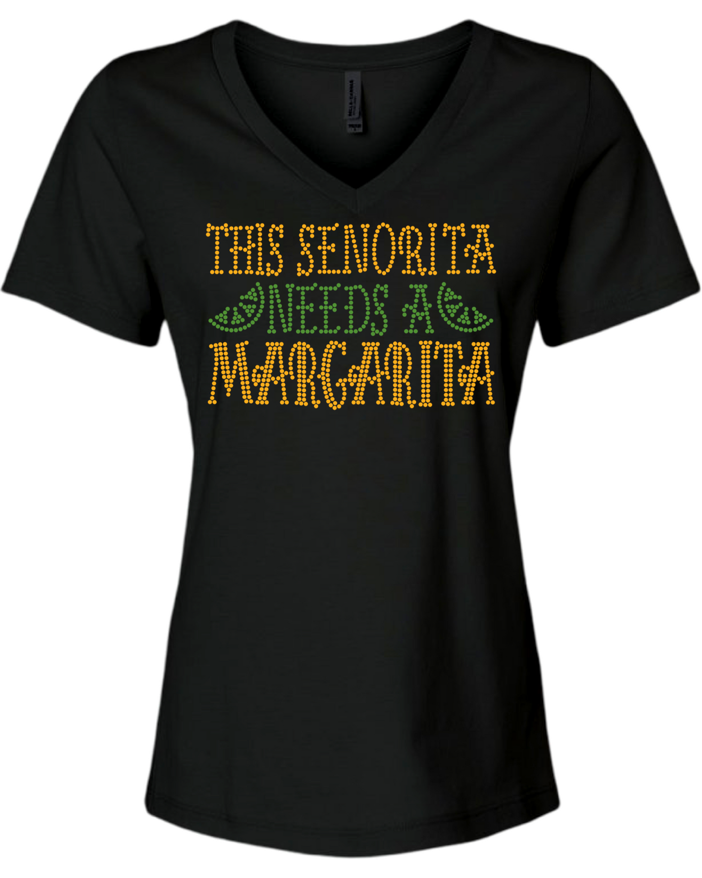 This Senorita Needs A Margarita Rhinestone Womens Relaxed Short Sleeve T-Shirt