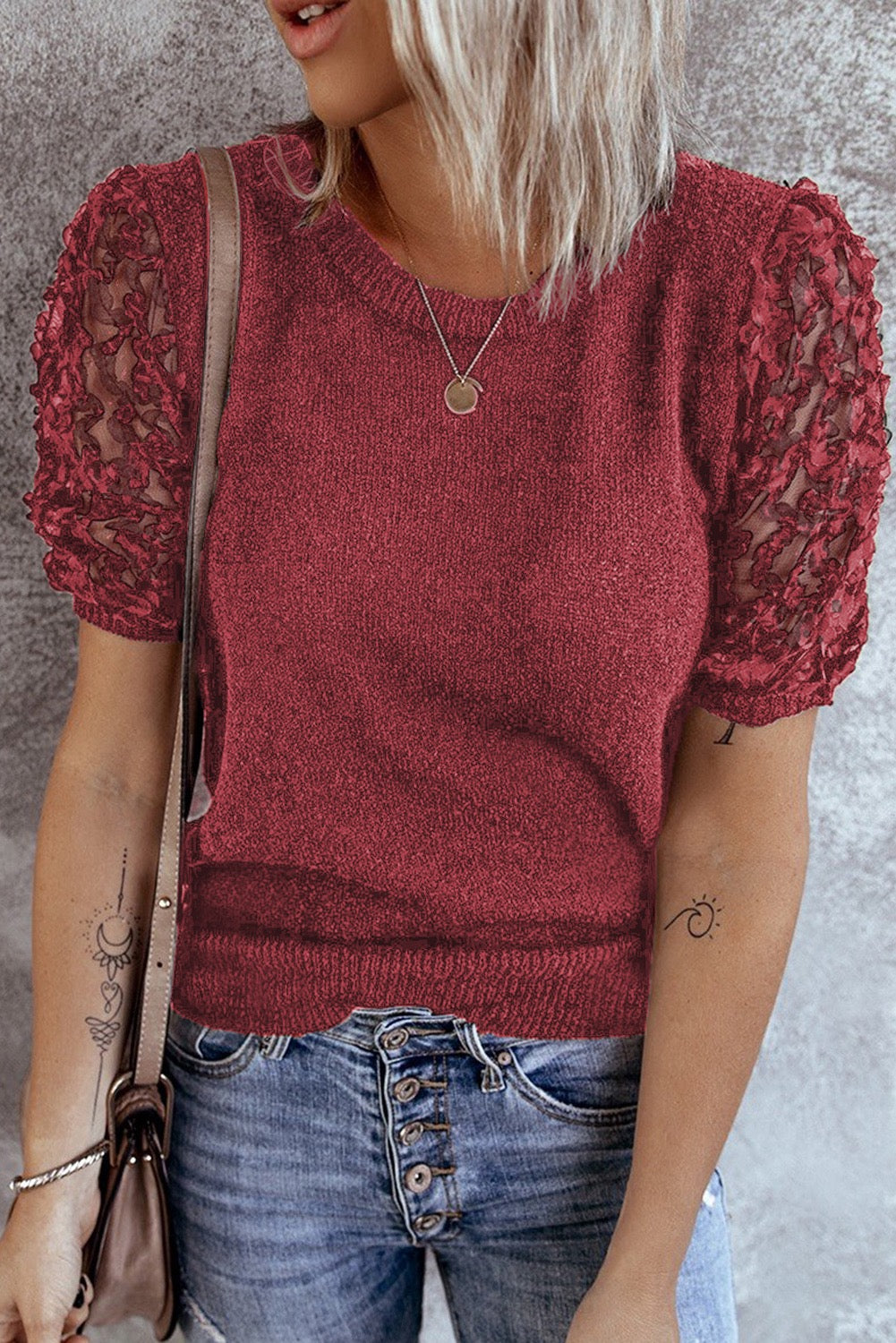 Sheer Sleeve Knit Top