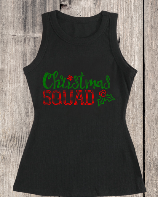 Christmas Squad Rhinestone Ribbed Tank Top