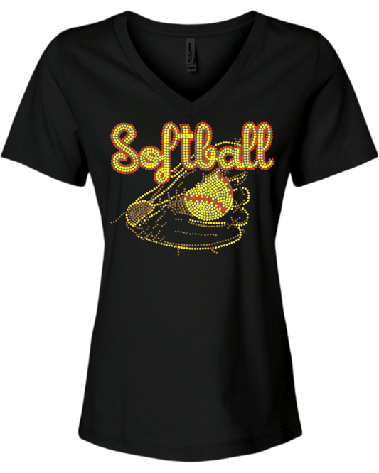 Softball Rhinestone Womens Relaxed Short Sleeve T-Shirt