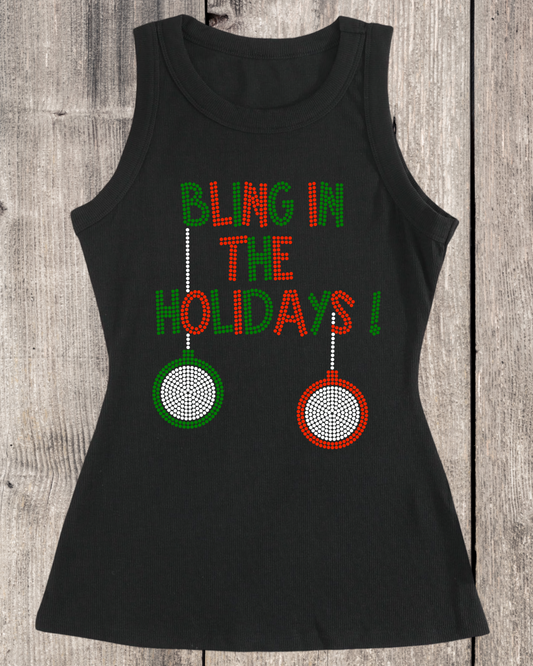 Bling In The Holidays Rhinestone Ribbed Tank Top