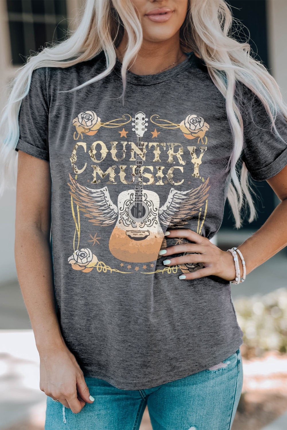 Gray Country Music Graphic T-Shirt