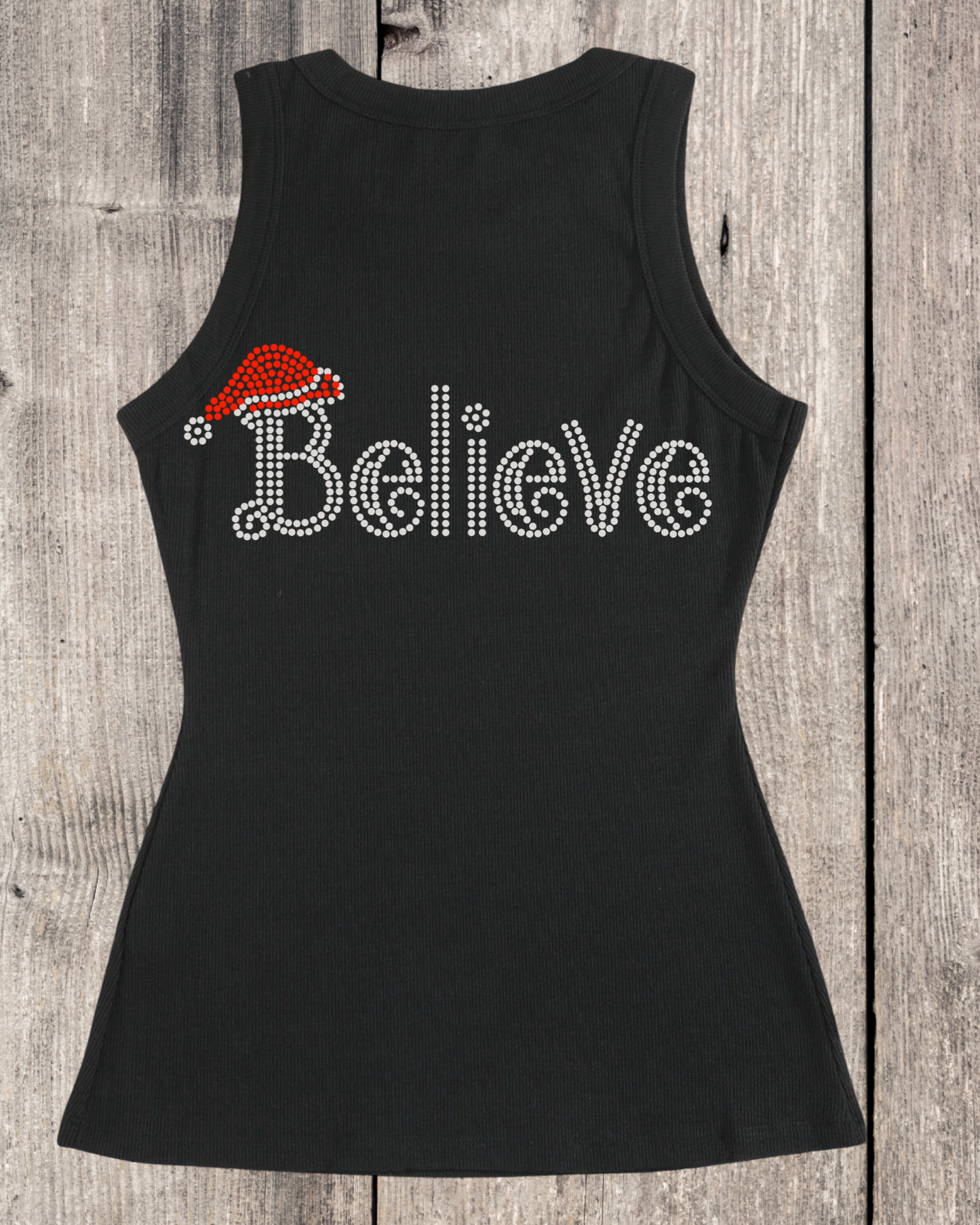 Believe Rhinestone Ribbed Tank Top