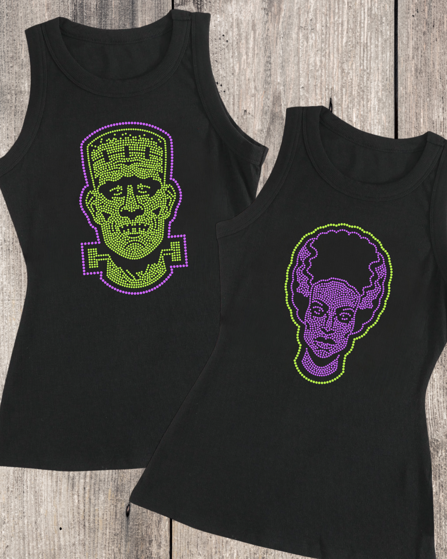 Green Monster Or His Bride Rhinestone Ribbed Tank Top