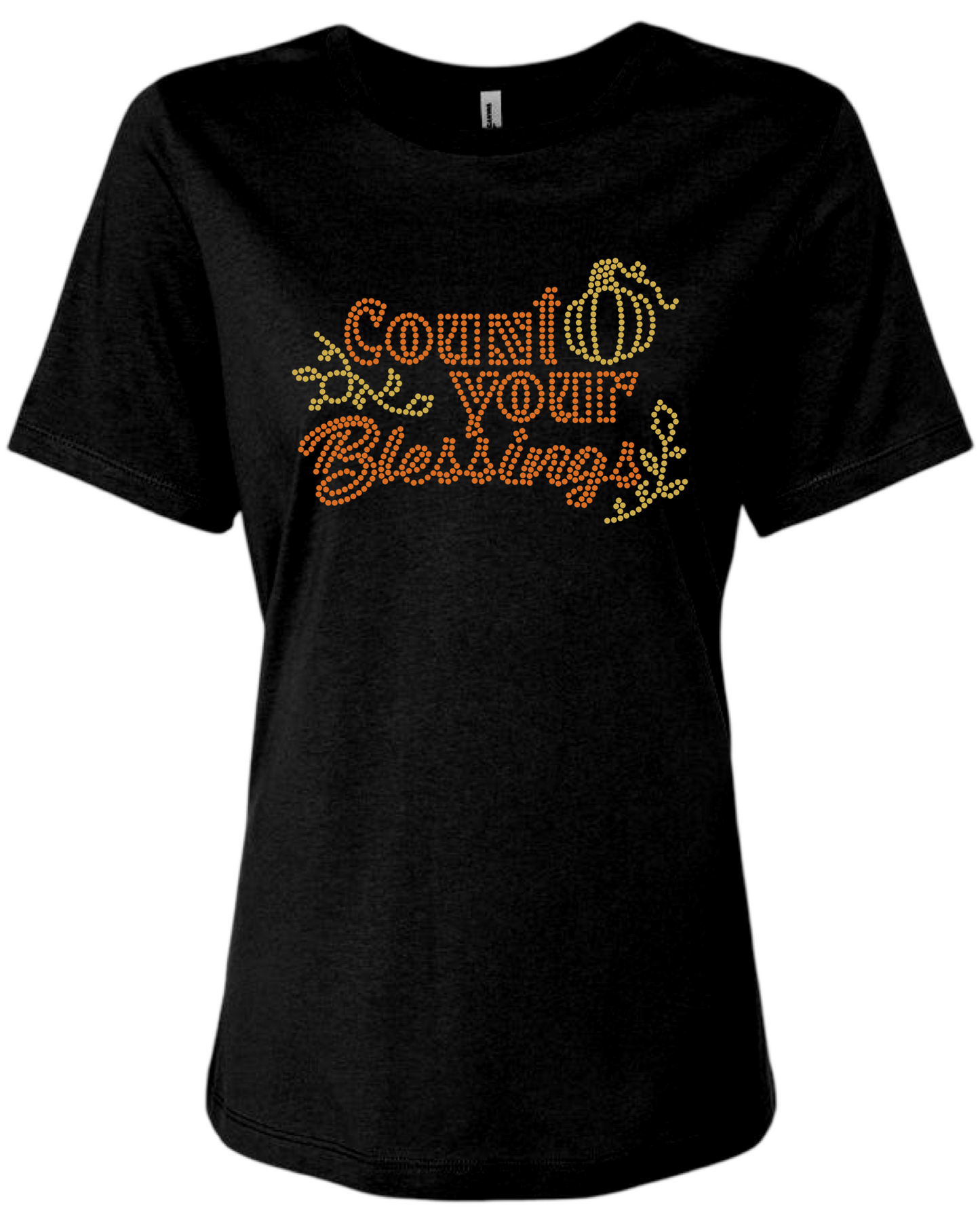 Thankful Holiday Collection Rhinestone Women’s Relaxed Black T-Shirt