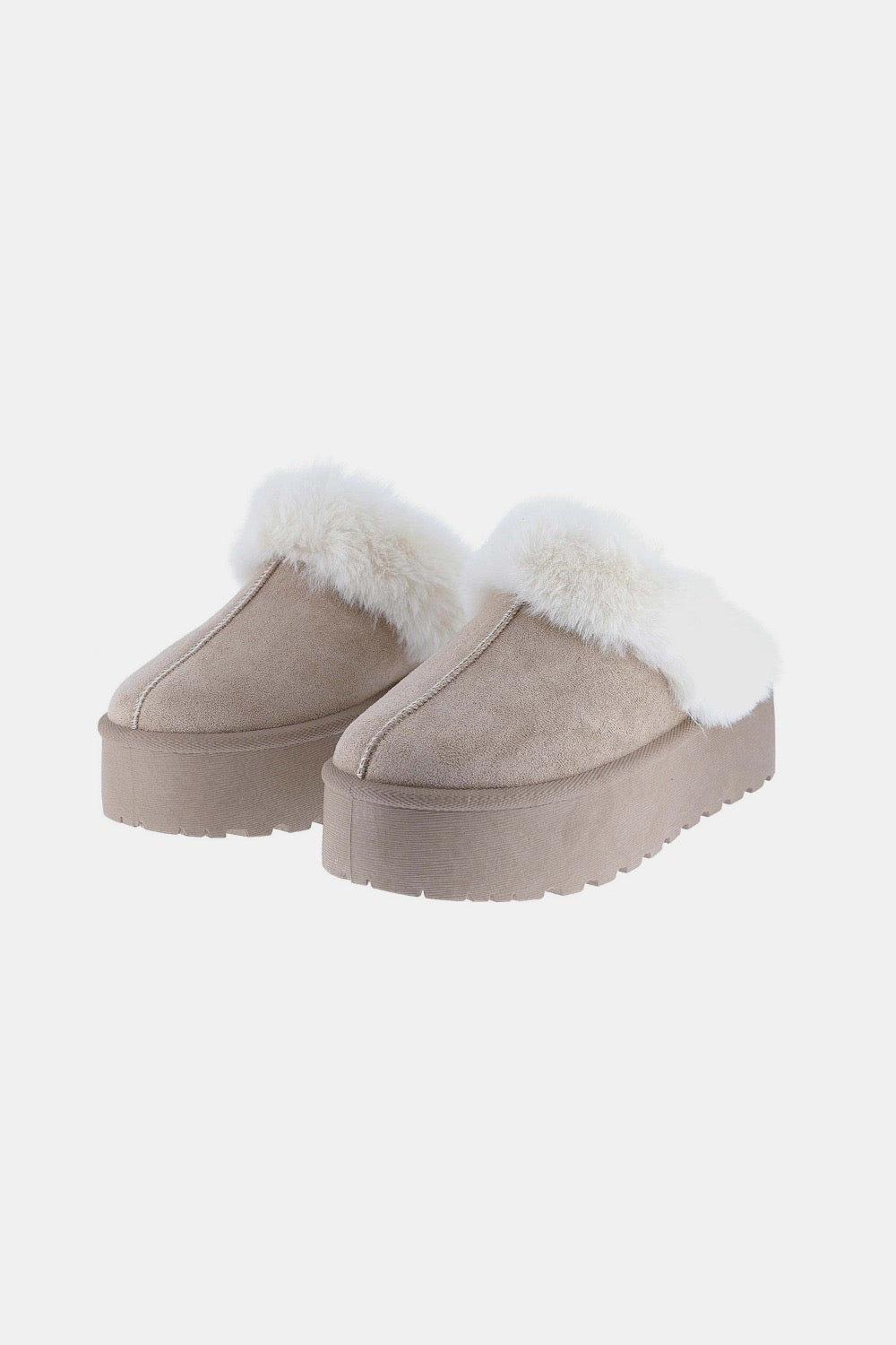 Weeboo Thick Bottom Fur Trim Snow Slippers - Taupe