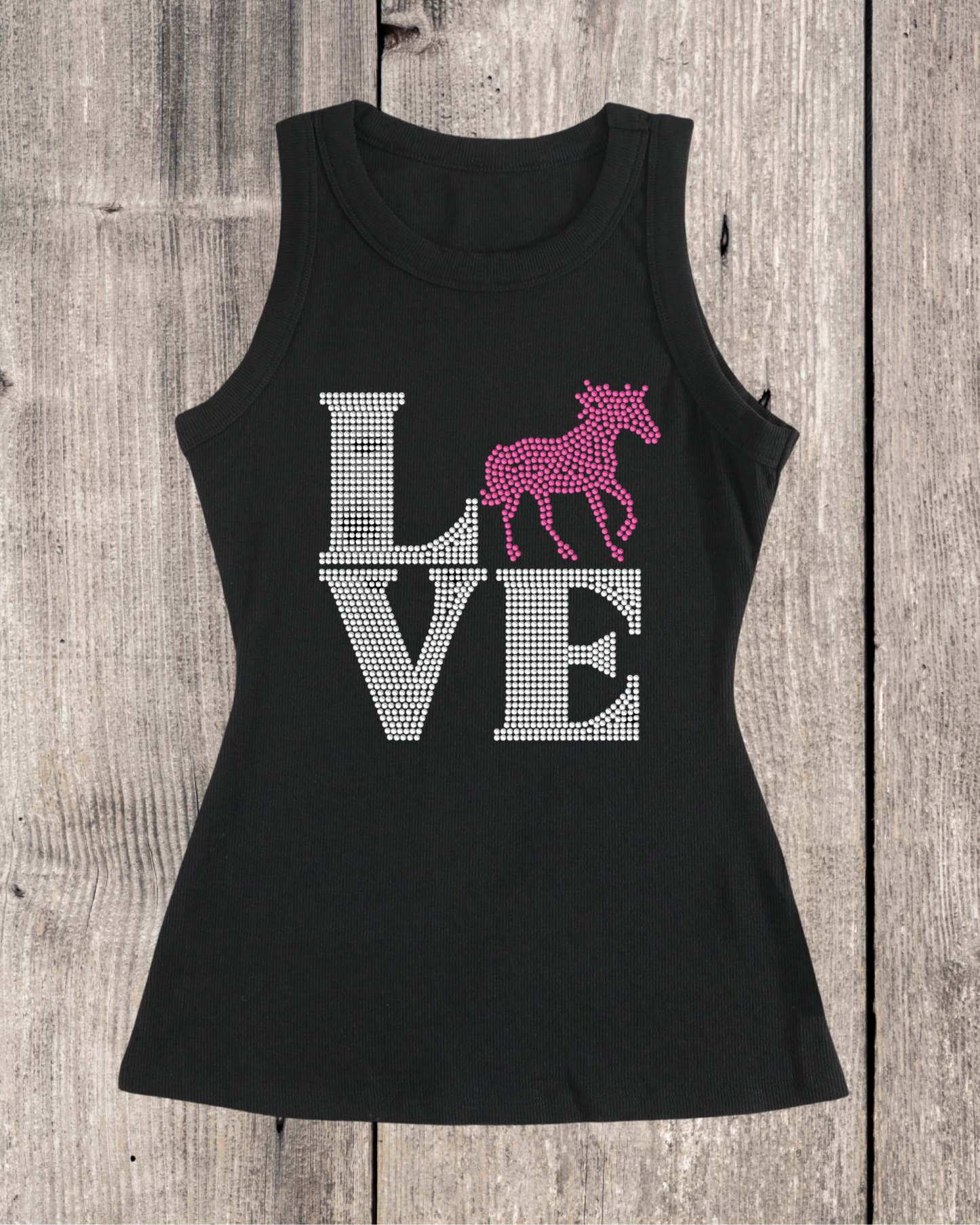 Love Horses Rhinestone Ribbed Tank Top