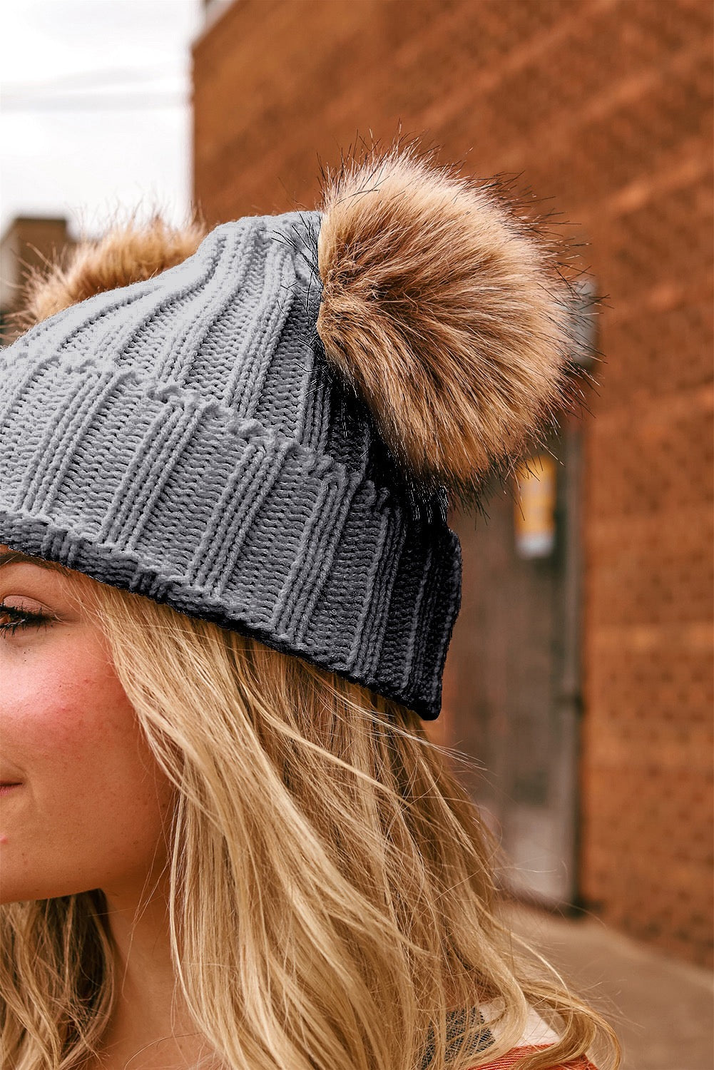 Winter Pom Pom Knitted Beanie Hat