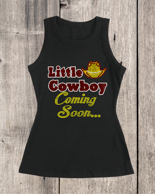 Lil Cowboy Coming Soon Rhinestone Ribbed Tank Top