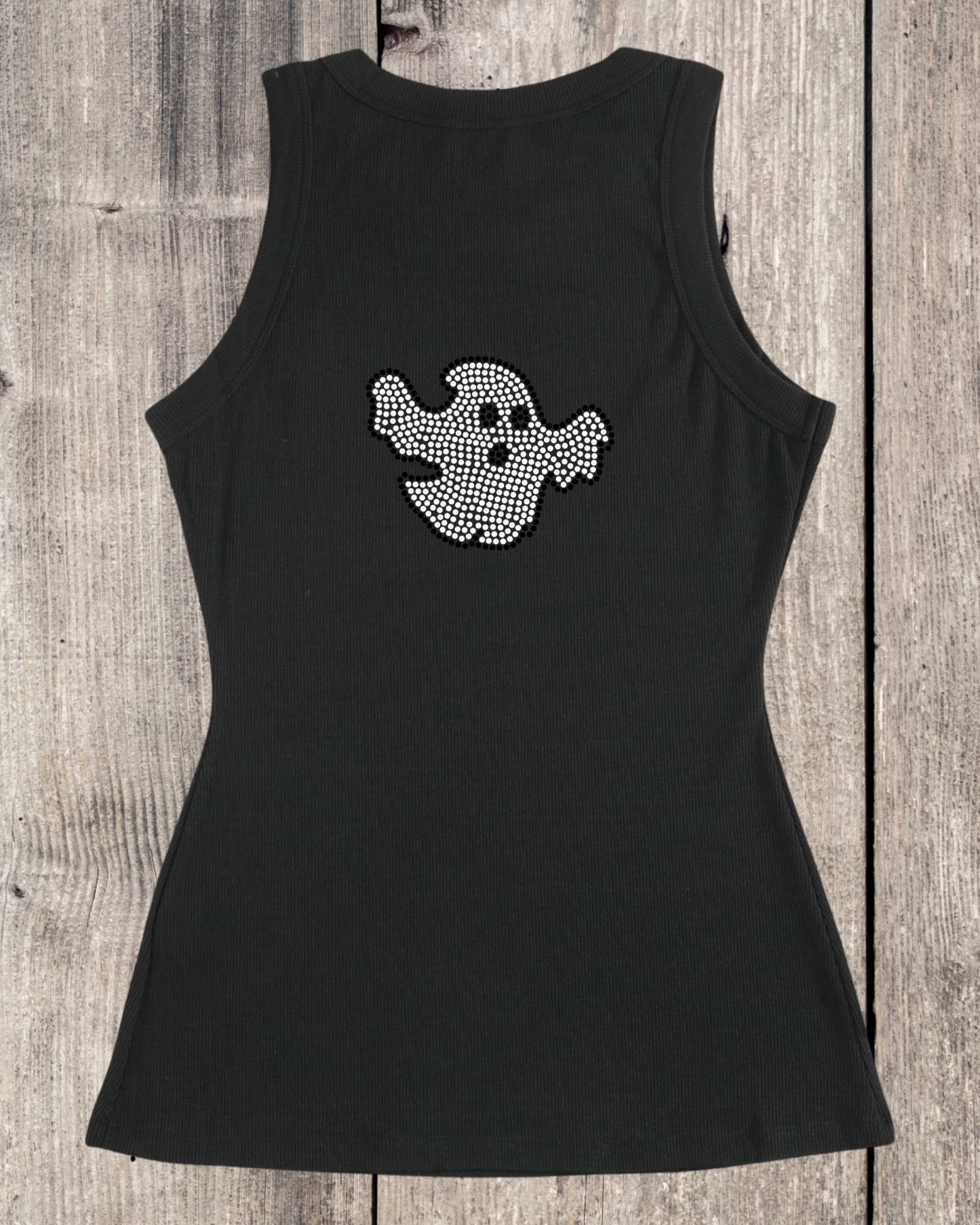 Ghost Rhinestone Ribbed Tank Top