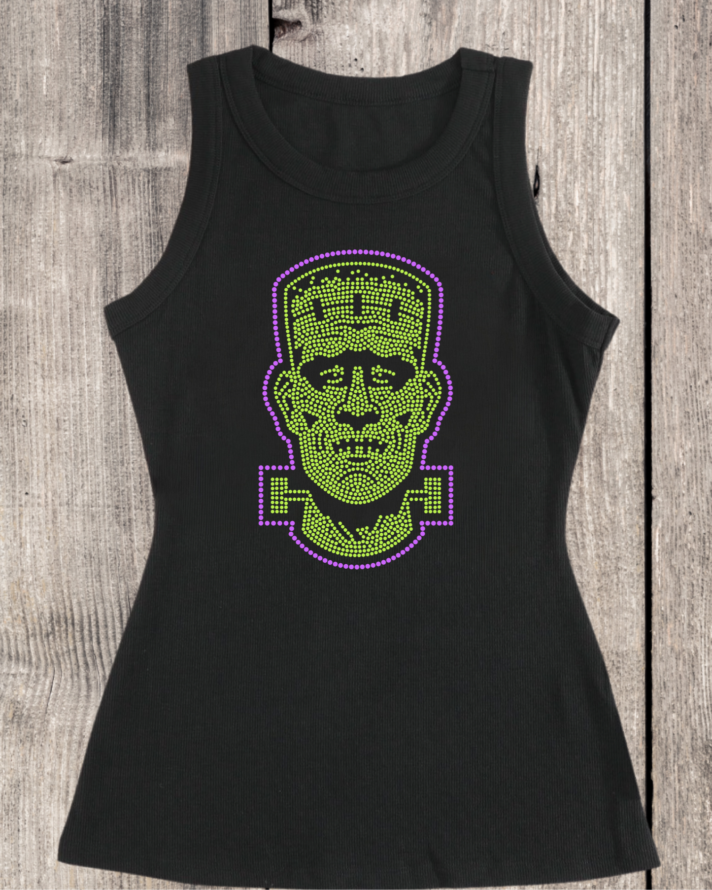 Green Monster Or His Bride Rhinestone Ribbed Tank Top