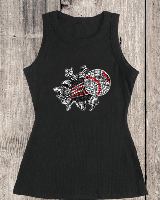 Baseball Explosion Rhinestone Ribbed Tank Top