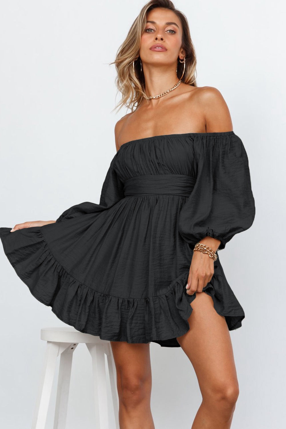 Bow Knot Square Neck Ruffle Dress