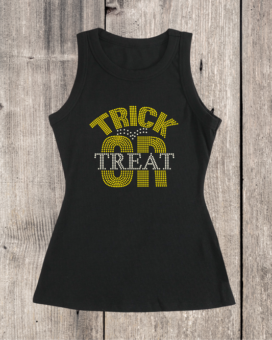 Trick Or Treat Rhinestone Ribbed Tank Top