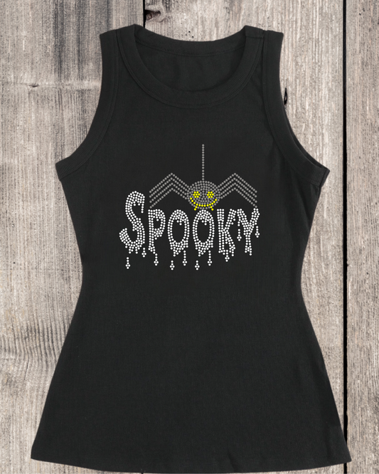 Spooky Rhinestone Ribbed Tank Top