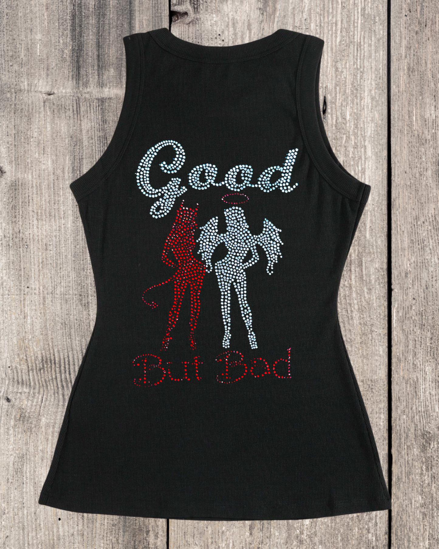 Good But Bad Rhinestone Ribbed Tank Top