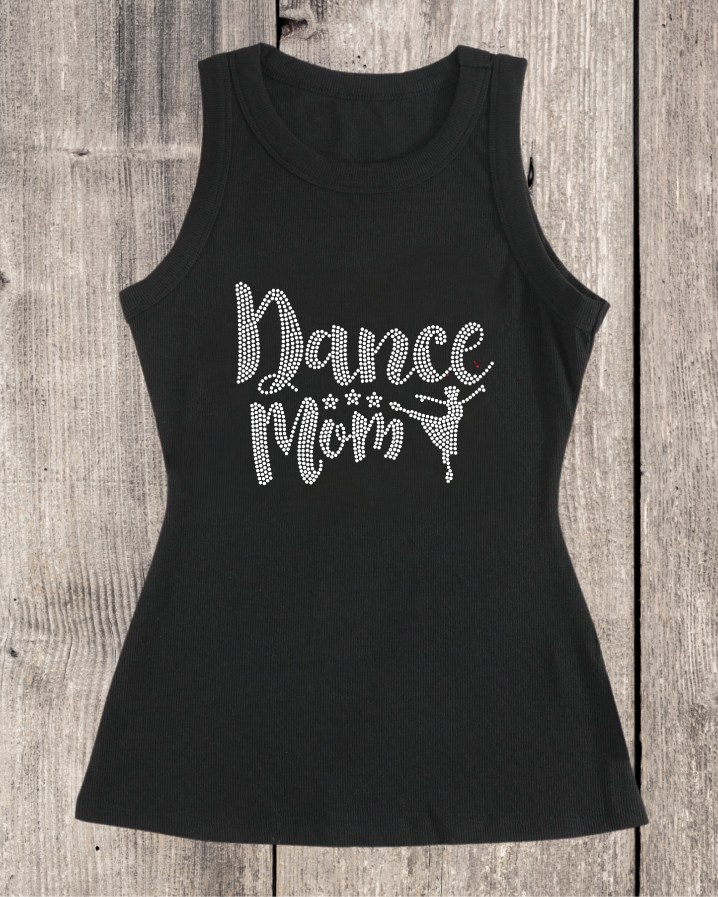 Dance Mom With Dancer Rhinestone Ribbed Tank Top