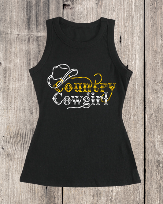 Country Cowgirl Rhinestone Ribbed Tank Top